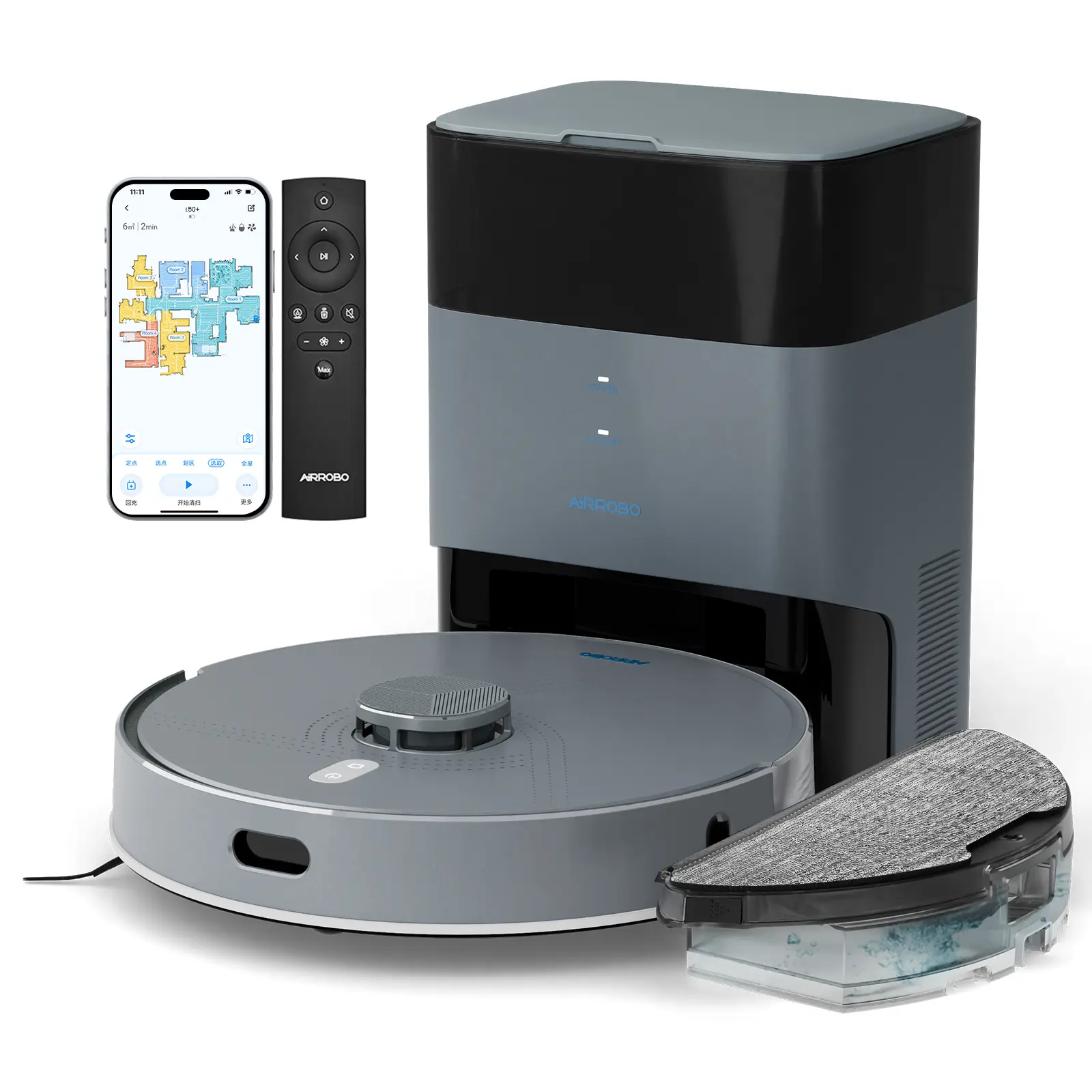 AIRROBO L50+ Rechargeable Wireless Vacuum Cleaner Mop Combo - 5500Pa Suction, Auto-Emptying Dust Base, Auto-Mapping, Voice Control Clean - 60-Day Hands-Free Cleaning for Carpets, Hard Floors