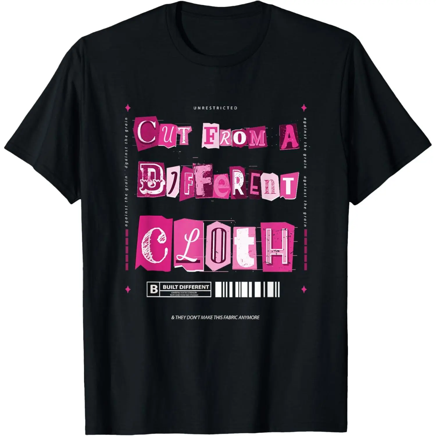 Men's Original Art Graphic T-Shirt - Pink, "Cut From A Different Cloth" Print, Modern Fit Short Sleeve, Round Neck, Lightweight Breathable Blend, Casual Menswear Mens Clothing, Streetwear Everyday Top