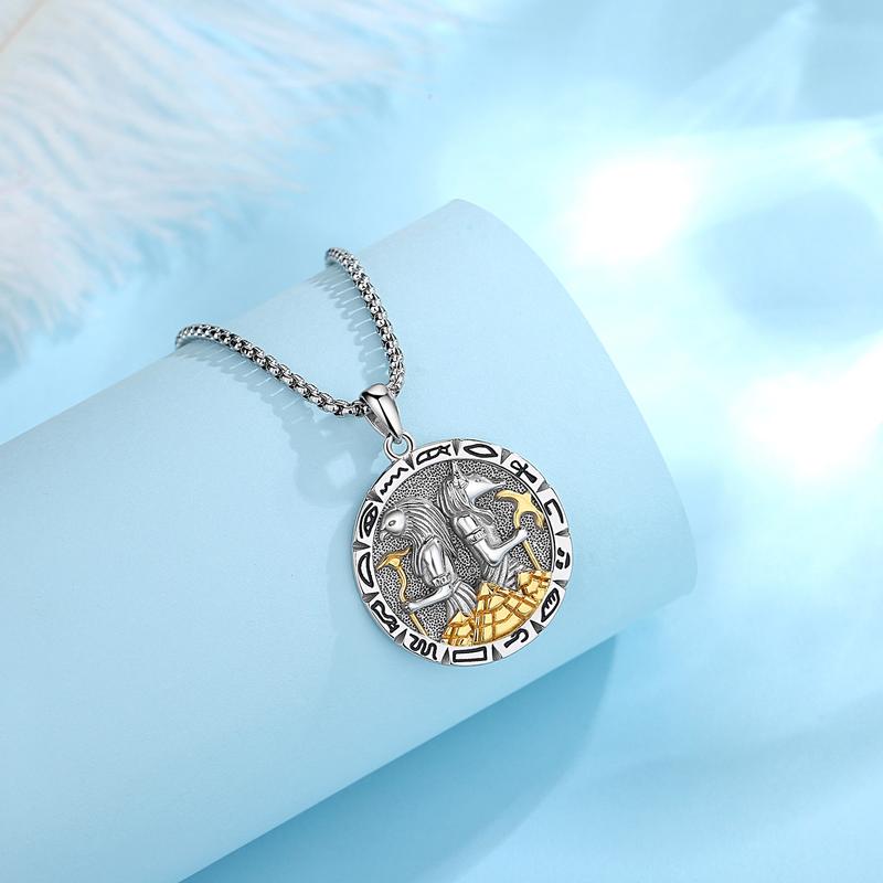 Eudora S925 Sliver Egyptian Necklace, Anubis & Horus God Pendants, Two-Tone Gold Eye of Horus Ankh Amulet,  Mythology Jewelry, Guardian  Hieroglyphics   Gift