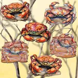Designocracy 8090121C-S6 2 x 2 x 0.25 in. Crabs of the Wild Holiday Wooden Clip-on Ornaments, Set of 6