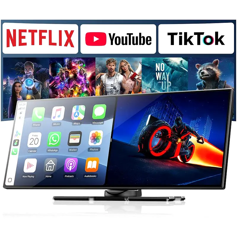 10.25" Wireless CarPlay Big Touch Screen, Built-in YouTube Netflix TikTok Apps, 720P Parking Backup Camera Included, Silicone Pumpkin Pattern Non-Slip Protective Case, Compatible with iPhone 8-15+ & Android 11+, Must-Have for Car Upgrade Navigation