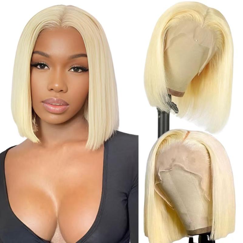 GK 12 Inch 613 Blonde Bob Wig Human Hair 180 Density Straight Lace Front Wigs Human Hair Pre Plucked 613 Lace Front Wig Human Hair Short Blonde Wig 13x4 HD Lace Frontal Short Bob Wigs for Black Women