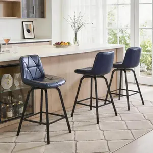 26" Counter Height 360° Swivel Bar Stools Set of 3/4, Triangular Patterned Faux Leather Seat, Metal Legs Back, Barstools for Kitchen Counter & Island Chairs