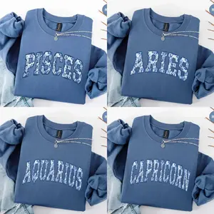 Custom Zodiac Sweatshirt - Indigo Blue, Zodiac Sweatshirt, Cute Horoscope Astrology Graphic Sweatshirt, Unisex Crewneck Sweatshirt, Personalized Zodiac Energy Gift for Birthday, Star Sign Lovers, Celestial Sweatshirt