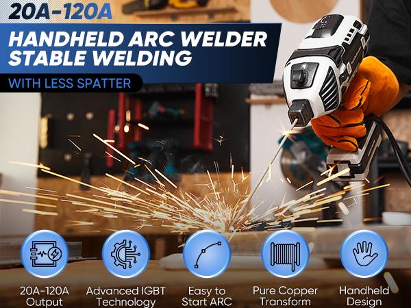 Saker Portable Welding Machine- 110-Volt Portable Welding Machine, Handheld Type, Using IGBT Converter, Capable of Achieving 5 Current Adjustments, Portable Arc Welding Gun, Suitable for 3/32 Inch Steel Bars, Equipped with Welding Rods