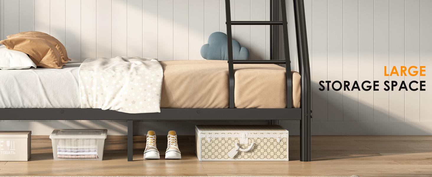 Twin Bunk Metal Bed with Ladder and Guardrails Heavy Duty Metal Construction Suitable for Teens and Adults Ideal for Families and Guests