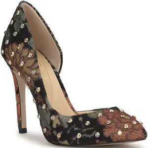 D’Orsay Pump – Black Multi Floral Studded Pattern