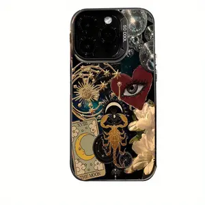 Retro Star Moon Flower Pattern Suitable for TPU Case for iPhone 16 Pro Max, iPhone 15 Pro Max/14/16 Plus/13 Pro/12/11/X/XR/XS Max Business Anti-Drop Colorful Silvery PC Protective Cover High Aesthetic Protection Smartphone