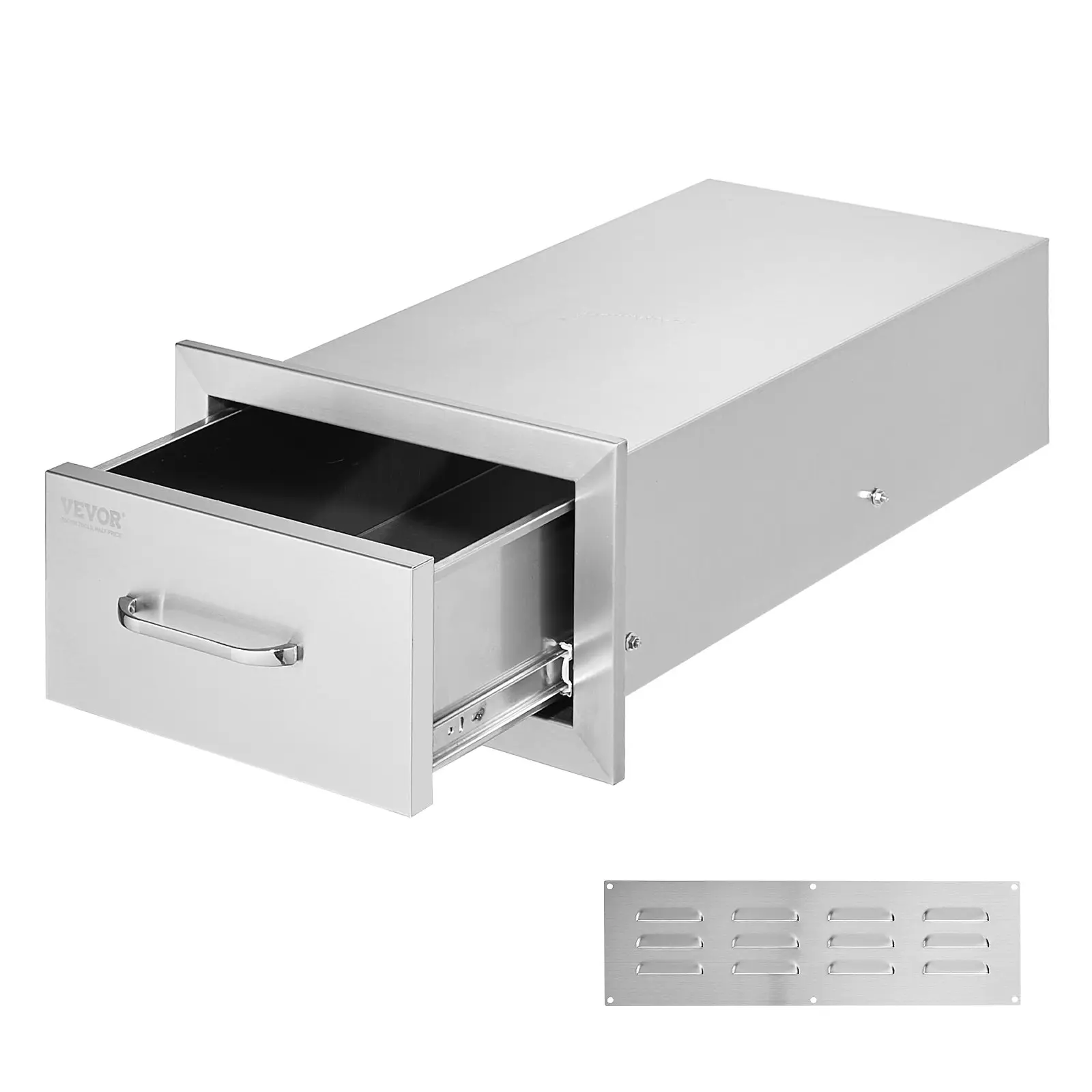 VEVOR Brushed Finish Stainless Steel Flush Mount Double Outdoor Kitchen Storage Drawers, 14W x 8.5H x 23D in, Stainless Steel Handle, Stable with Silent Rails, Assembly Required BBQ Island Storage Furniture, Easy Install, Storage Organization, Kitchen Sto