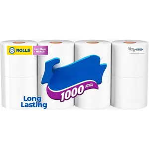 1000 Sheets Per Roll, 8 Toilet Paper Rolls, Bath Tissue