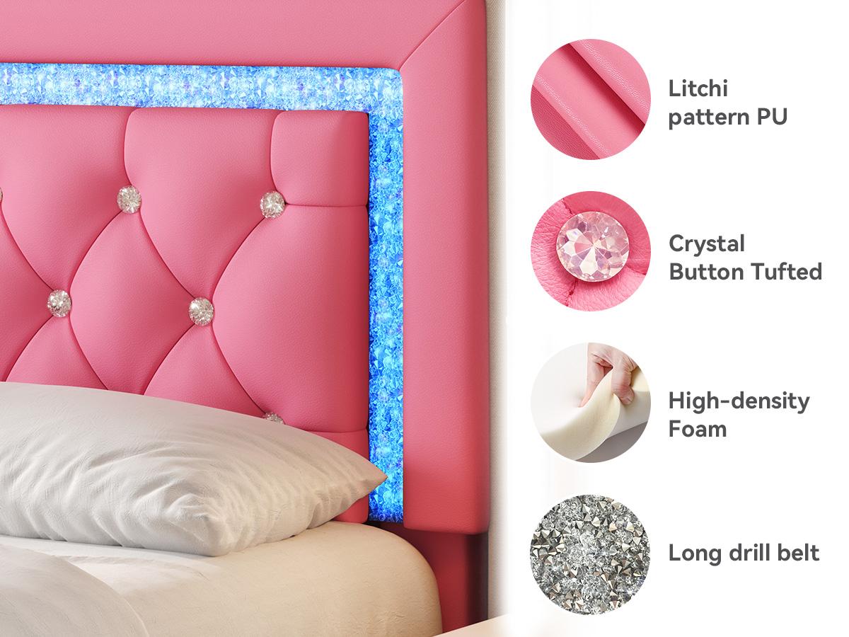 TryLazy Modern Floating Bed Frame with LED Lights, Upholstered Platform Bed Diamond Tufted Headboard, No Box Spring Needed, Noise Free, Easy Assembly