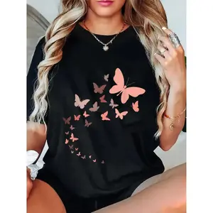 Unisex Cotton TShirt Featuring a Vintage Butterfly Flock for Casual Wear