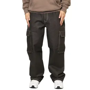 Men's Baggy Fit Raw Denim Cargo Jeans Y2K Wide Leg Menswear