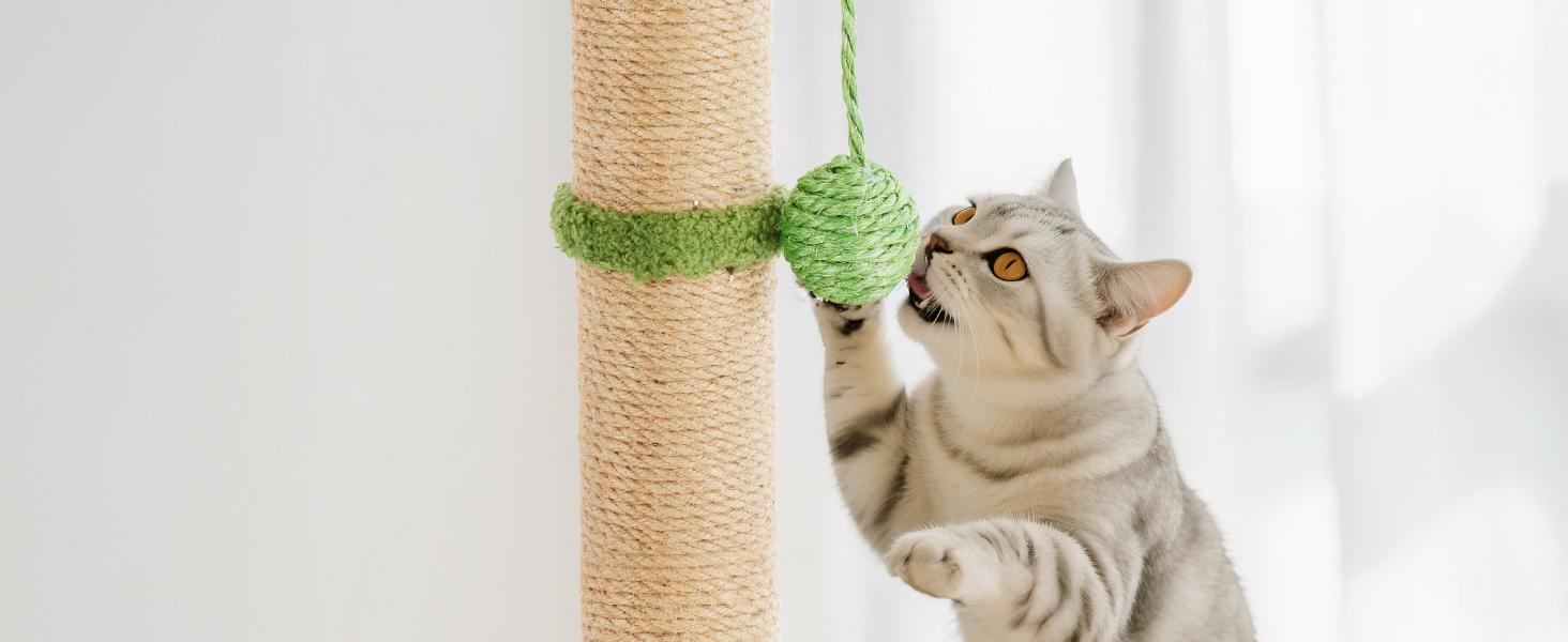 33" Cat Scratcher Tall Scratching Posts with Dangling Ball for Indoor Cats, Green