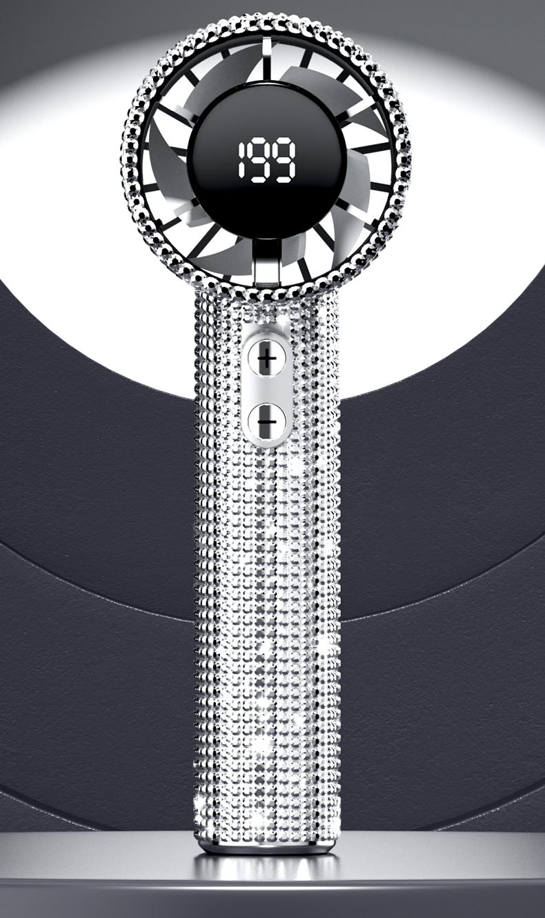 Portable Handheld Turbo Fan - Fashion Full Diamond Rechargeable Personal Battery Operated Mini Small Pocket Mini Fan for Travel/Outdoor/Vacation/Beach/Outdoor Activities