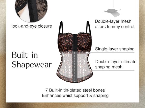 Popilush Leopard Corset Top Women's  Style Sexy Detachable Strap Lace Up Sculpting Shapewear