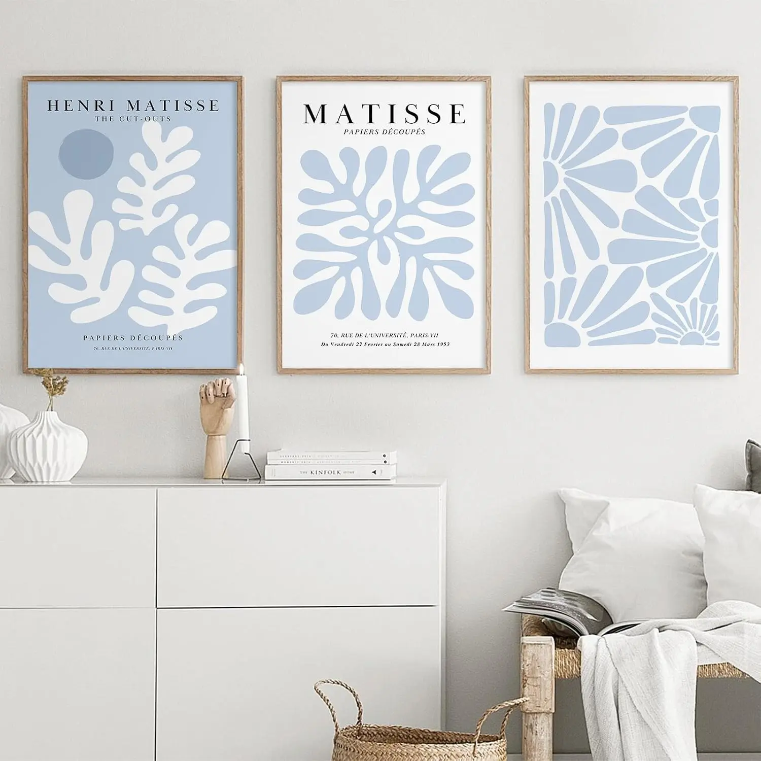 Henri Matisse Wall Art Prints Set of 3 Blue Abstract Matisse Canvas Wall Decor Aesthetic Preppy Wall Art Blue Matisse Posters Artwork Flower Minimalist Pictures for Room Bedroom
