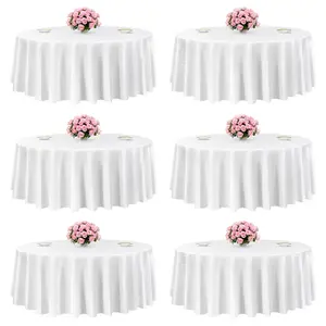 6 Pack Round Tablecloths 60 Inch White Polyester Table Cloth for 25''-42'' Tables, Stain and Wrinkle Resistant Washable Fabric Table Cover for Party, Reception, Banquet, Dining Table