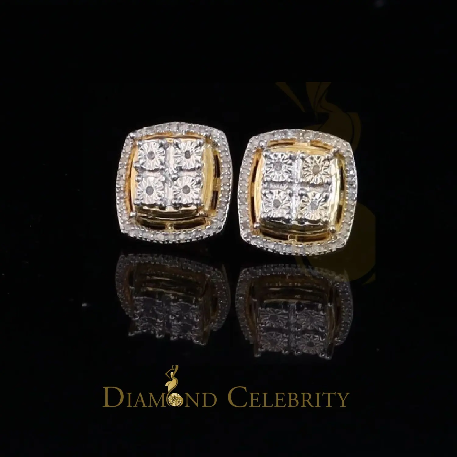 Diamond Celebrity's 0.25ct Genuine Diamond 925 Sterling Silver Yellow Square Earrings For Women's