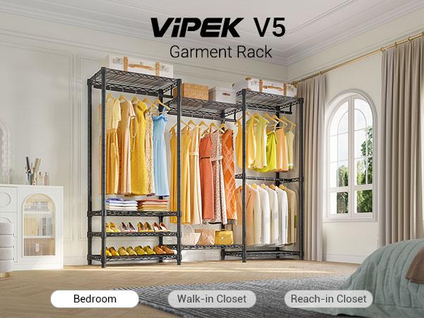 VIPEK V5 Series Closet Rack Wardrobe, Heavy Duty Freestanding Clothes Rack with 4 Rods & 8 Adjustable Shelves, Max Load 890LBS for Bedroom Storage