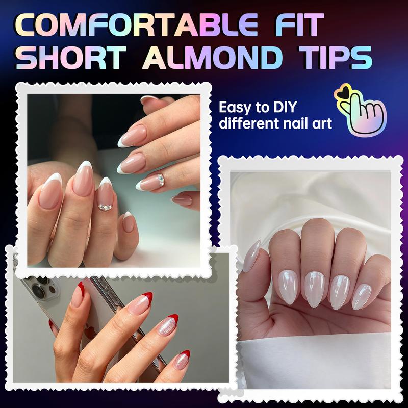 【Pluieor Official】Short Almond Nail Tips - 240Pcs Semi-Matte Full Cover Clear False Nails,10 Sizes Premium PMMA Fake Nails , Shatterproof & Flexible Press on Nails for Salons & DIY