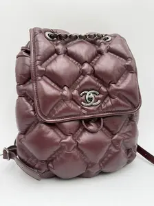 Pre-owned CHANEL Leather Luxury Bags & Accessories Lambskin Quilted Chesterfield Backpack, Burgundy Date Code: 23471908
