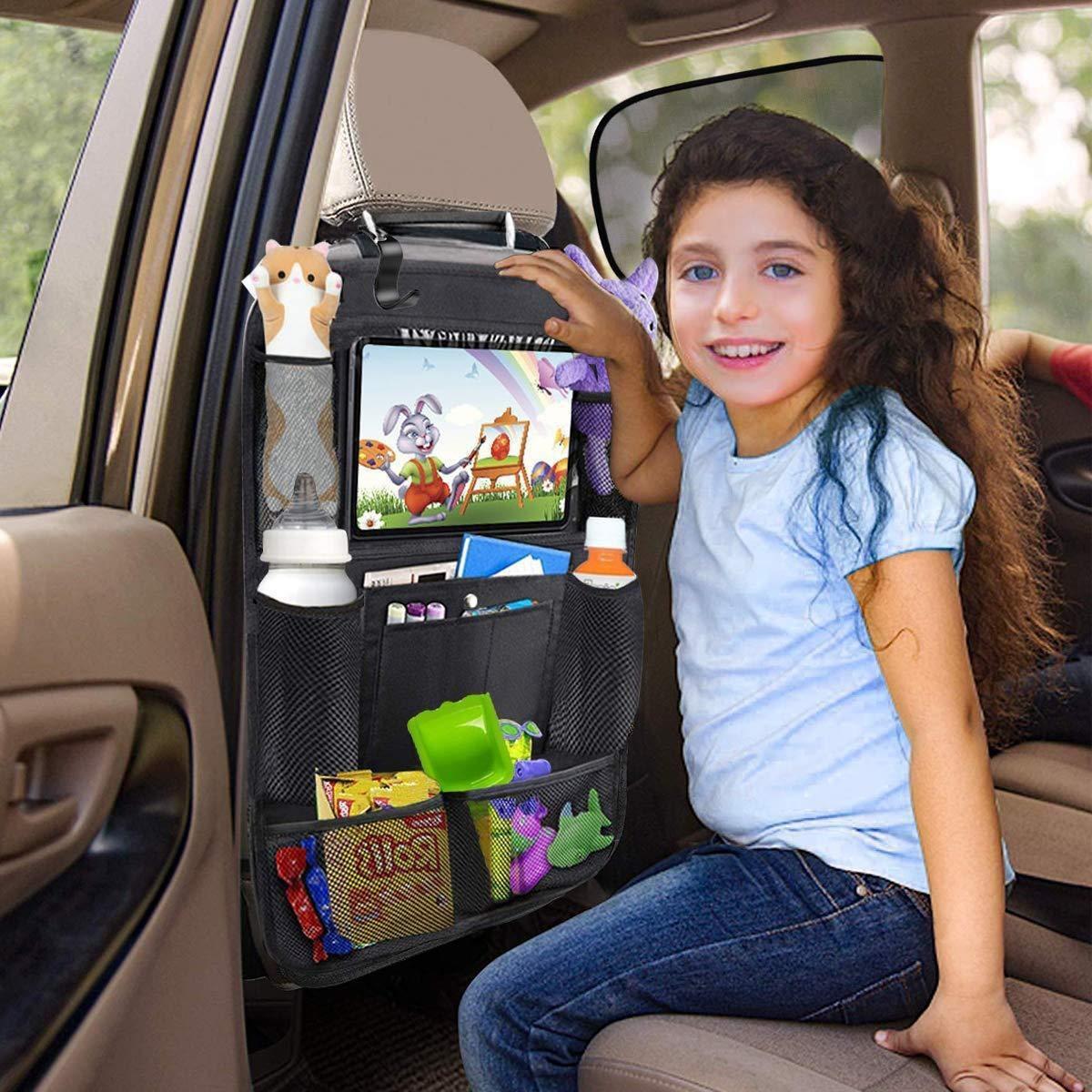 16*24in Car Backseat Organizer with 10" Tablet Holder, 9 Storage Pockets & Kick Mats – Durable Waterproof Car Seat Back Protector for Kids & Toddlers, Essential Travel Accessory to Keep Your Vehicle Tidy decor Foldable Multi-Compartment Trunk Multiple SUV