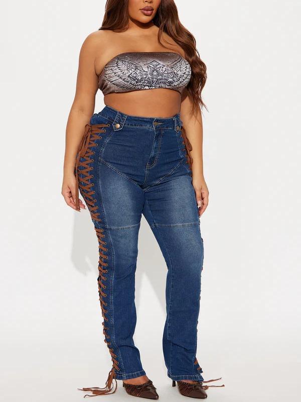 Jaw Dropper Stretch Lace Up Bootcut Jeans - Dark Wash