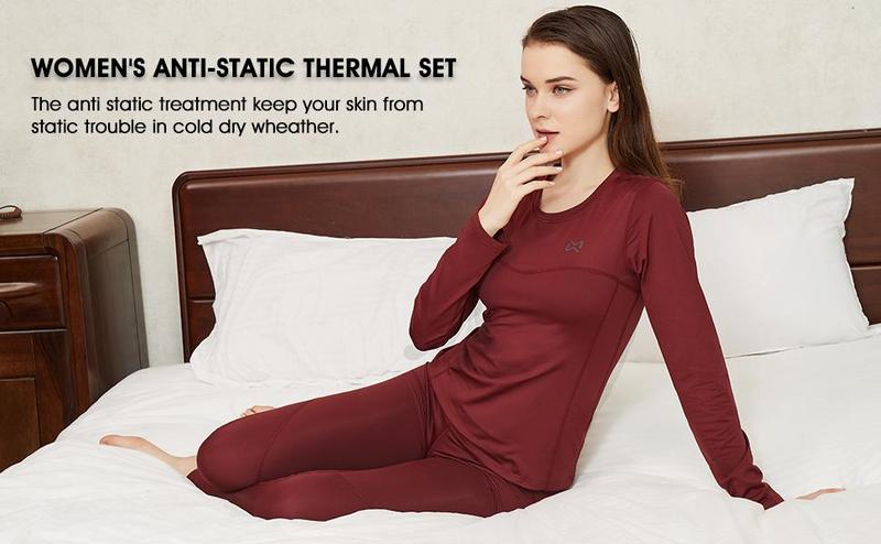 Women's Thermal Underwear Set - Fleece Lined Base Layer Top & Bottom for Skiing, Cold Weather Long Johns Winter Thermal Set, Soft Brushed Interior