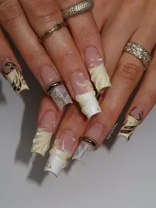 J56 Nailed by Vibe -Elegant Ivory Lace Press-On Nails, Nude Base with Sculpted White Shell Texture, Luxury Bridal Style Handmade Nail Set, Handmade Statement Set, Gift for Her