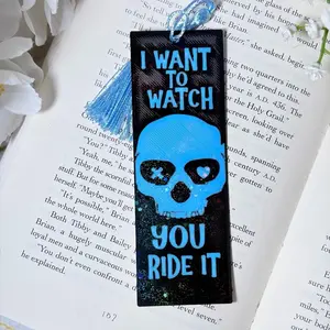 3D Printed Lights Out Inspired Bookmark with Blue Skull Design and Tassel for Book Lovers
