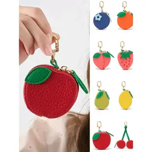 Cute Fruit Shape Cherry Design Keychain Wallet, Blueberry Peach Mini Bag Purse Gift, Suitable for Girls Women, All Seasons Casual Style, Keychain for Bags