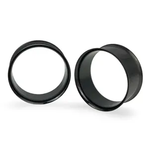 Black Steel Double Flare Tunnels plugs gauges pair body jewelry