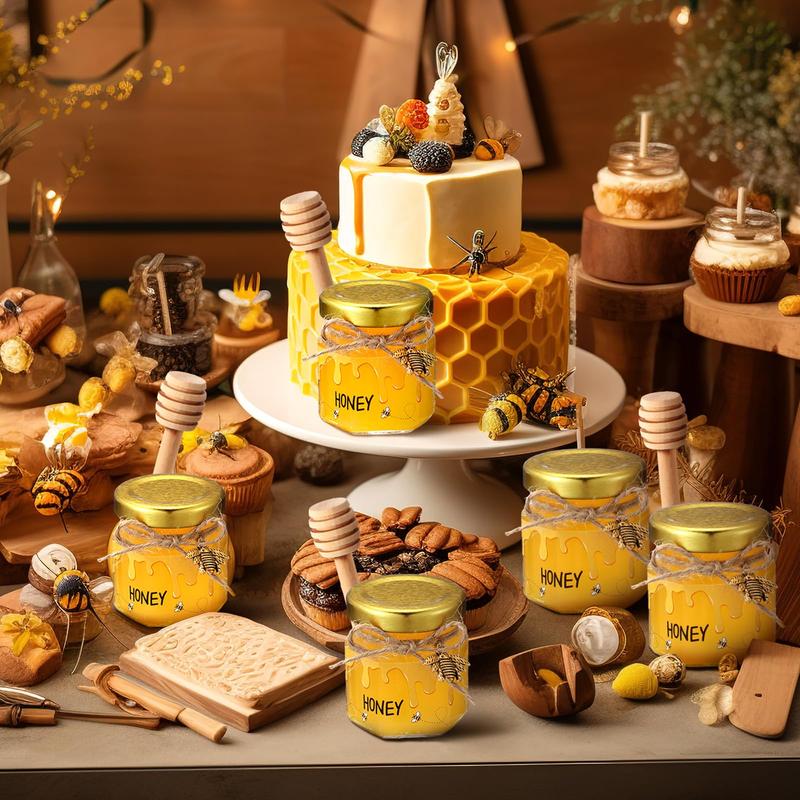 50 Pcs Mini Honey Jar Set Baby Shower Prize Glass&Plastic Jars with Wooden Dipper Bee Charms Thank You Cards Burlap fabric Twine String Thank You Gift for Couple Guest,Bridal Shower Baby Shower Party Decorations,Anniversary Birthday Wedding Gifts
