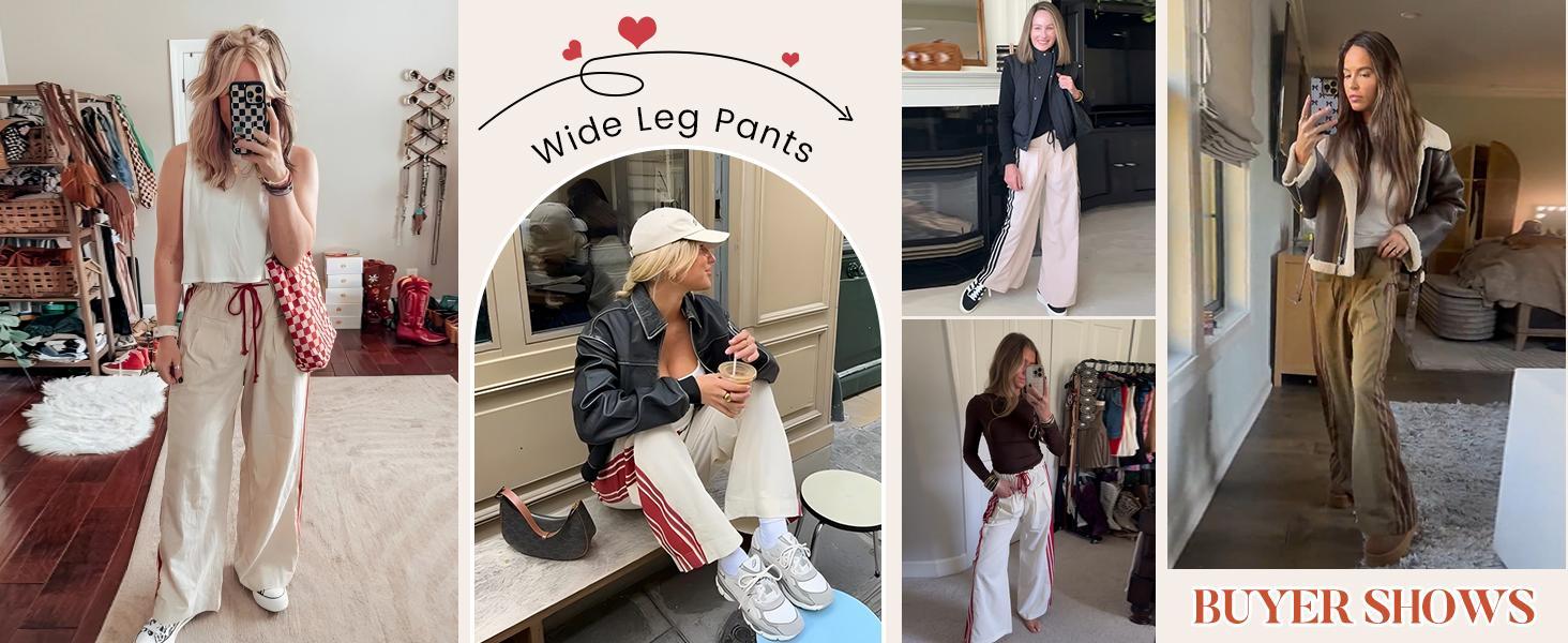 Tanming Womenswear Streetwear Stripe Straight Cut Barrel Leg Parachute Cargo Pants Y2K Elasticated Waistband Soft Wide Leg Pants with Pockets Casual Sweatpants for Hyrox