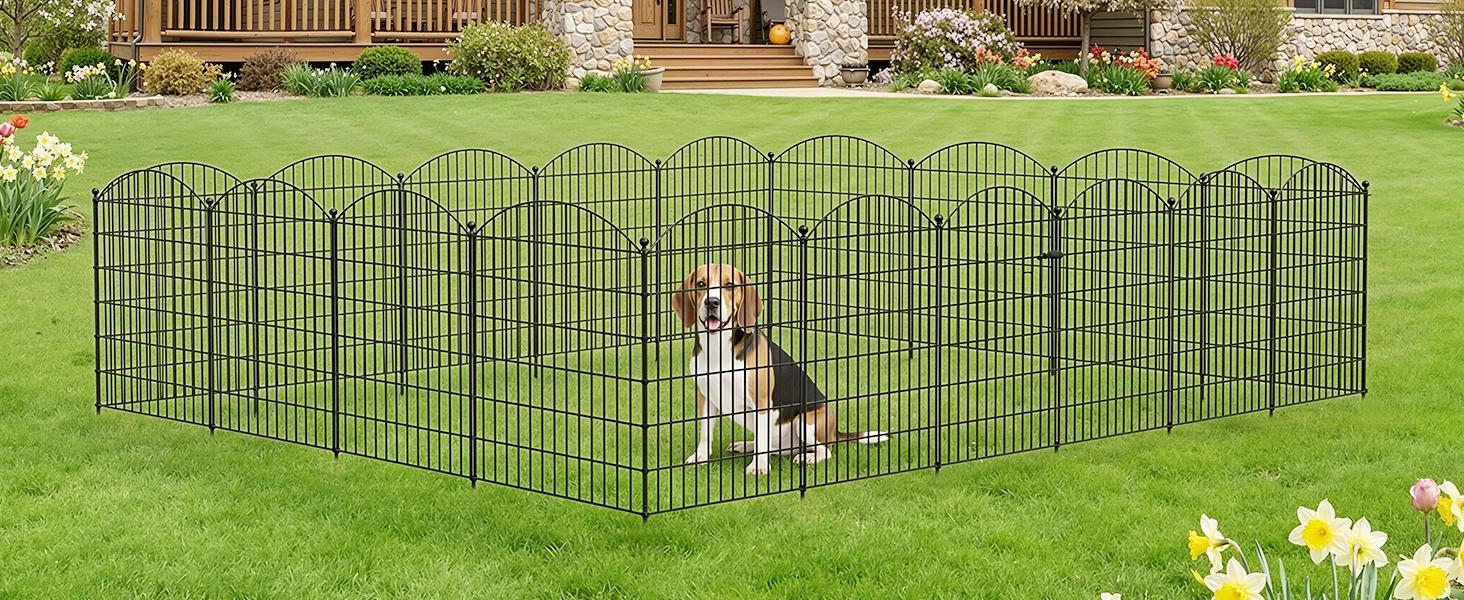 Lilypelle 7/13 Panels No Dig Fence with Gate, 40" H Garden Decorative Fence Animal Barrier for Dogs, Rustproof Metal Garden Edging Border for Outdoor, Yard, Patio