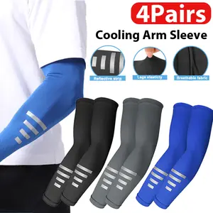 4Pairs Sun Protection UV Arm Sleeves for Men Women,Reflective Strip Cooling Compression Arm Sleeves,Outdoor Sport Set