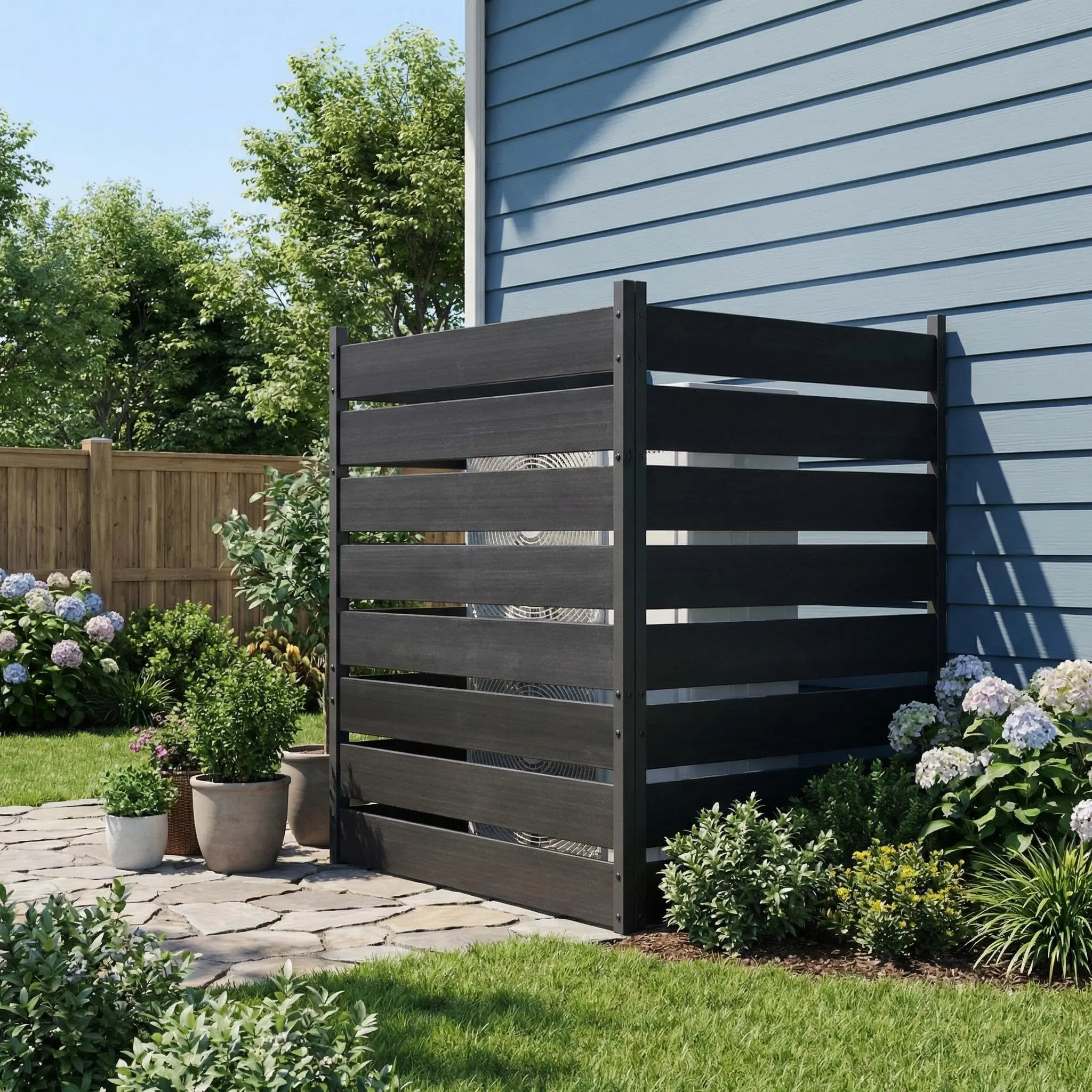Cedar Wood & Metal Outdoor Privacy Fence Panels - Weatherproof No-Dig Decorative Enclosure for Patio, Yard, Deck - Hides Trash Cans, AC Units, Pool Equipment