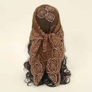 31.5" Lace Floral Embroidery Bandana Elegant Breathable Square Scarf Boho Shawl Outdoor Windproof Head Wrap Accessories Mantilla Veil