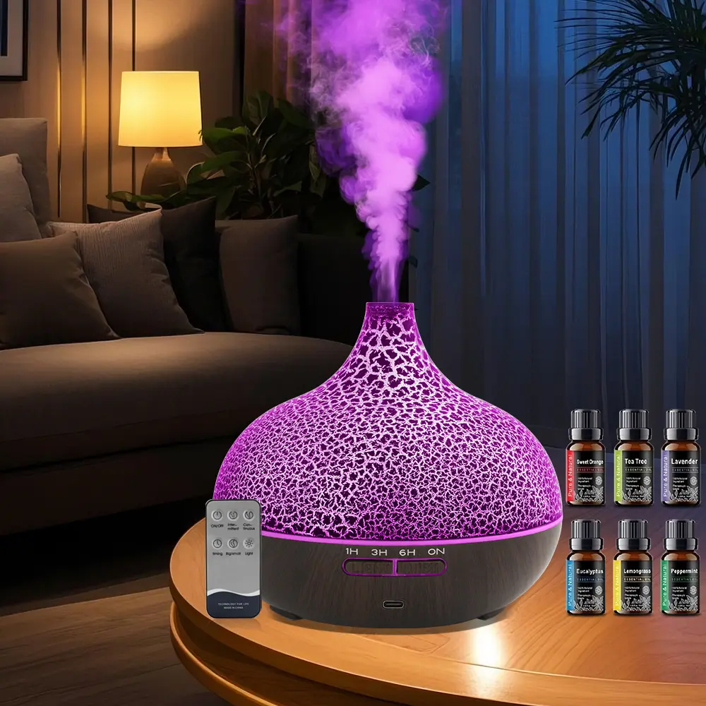 550ML Ultrasonic Cool Mist Humidifier Set - Aromatherapy Essential Oil Diffuser with Ultrasound Tech, Remote Control, Quiet Operation, Adjustable LED Nightlight, Timer, Auto Shut-Off, Sleep Aid for Large Home Rooms