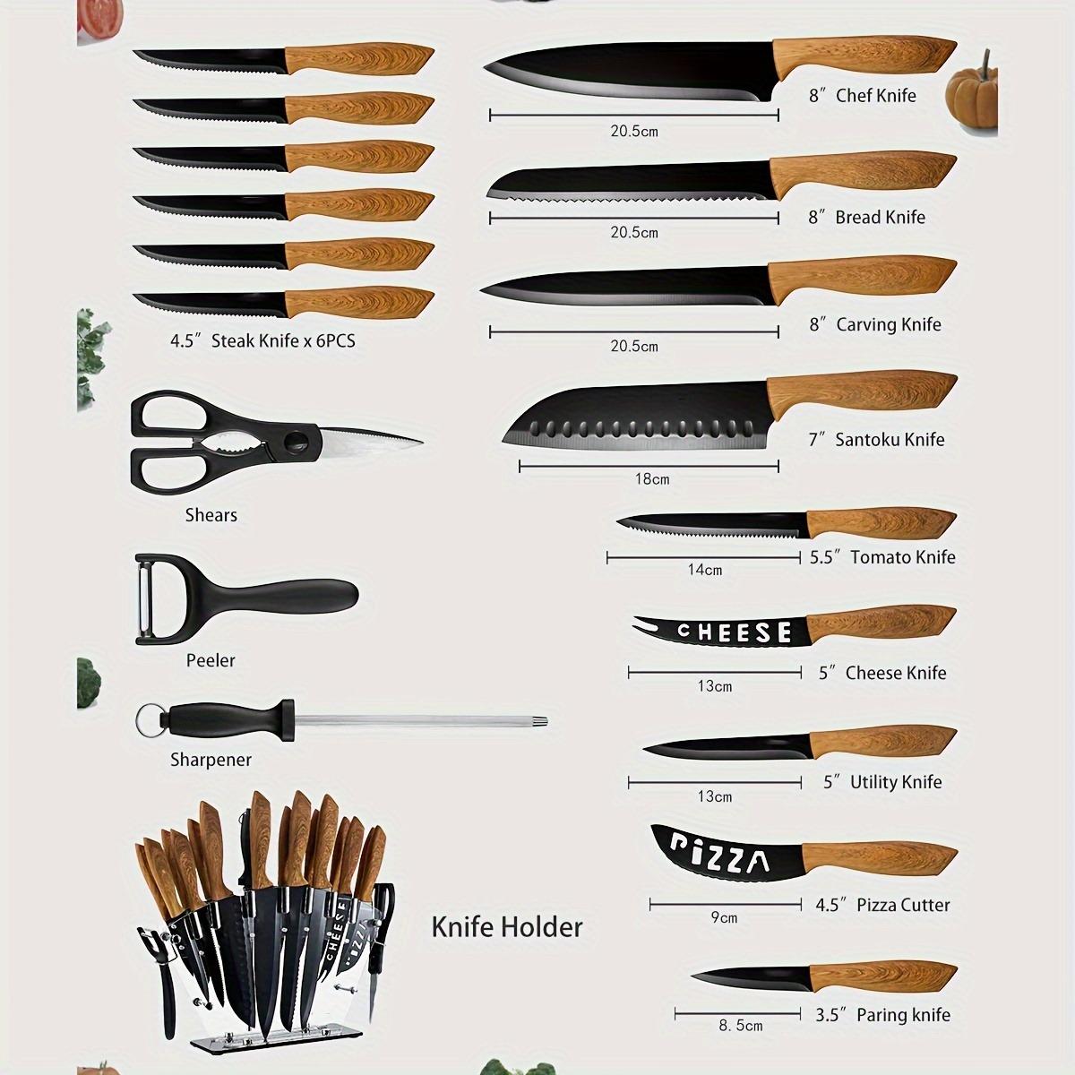 19 PCS Professional High Carbon Stainless Steel Knife Set with Block,Ultra Sharp Chef Knives, Steak Knives, Bread Knife, Scissors & Sharpener 19 PCS Professional High Carbon Stainless Steel Knife Set with Block,Ultra Sharp Chef Knives, Steak Knives, Bread Knife, Scissors & Sharpener