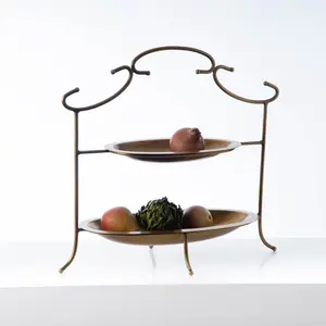 Two-Tiered Food Safe Steel Oval Serving Tray with Brass Finish