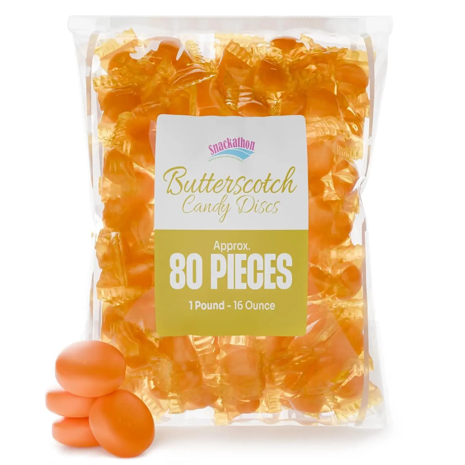 Snackathon Butterscotch Hard Candy Disc, Individually Wrapped