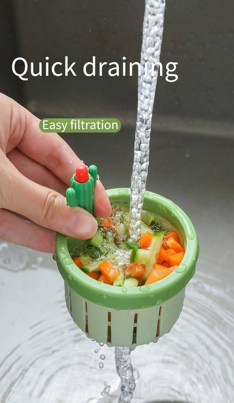 Eimula Cactus Kitchen Sink Drain Strainer with Automatic Dumping Basket and Filter, High-Quality PP Material, Anti-Clogging, Essential Kitchen Accessory