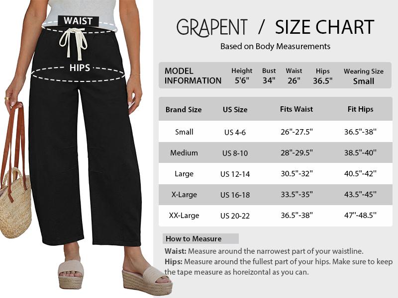 GRAPENT Barrel Jeans for Women Trendy High Waisted Cropped Baggy Wide Leg Pull On Elastic Waist Stretchy Denim Pants