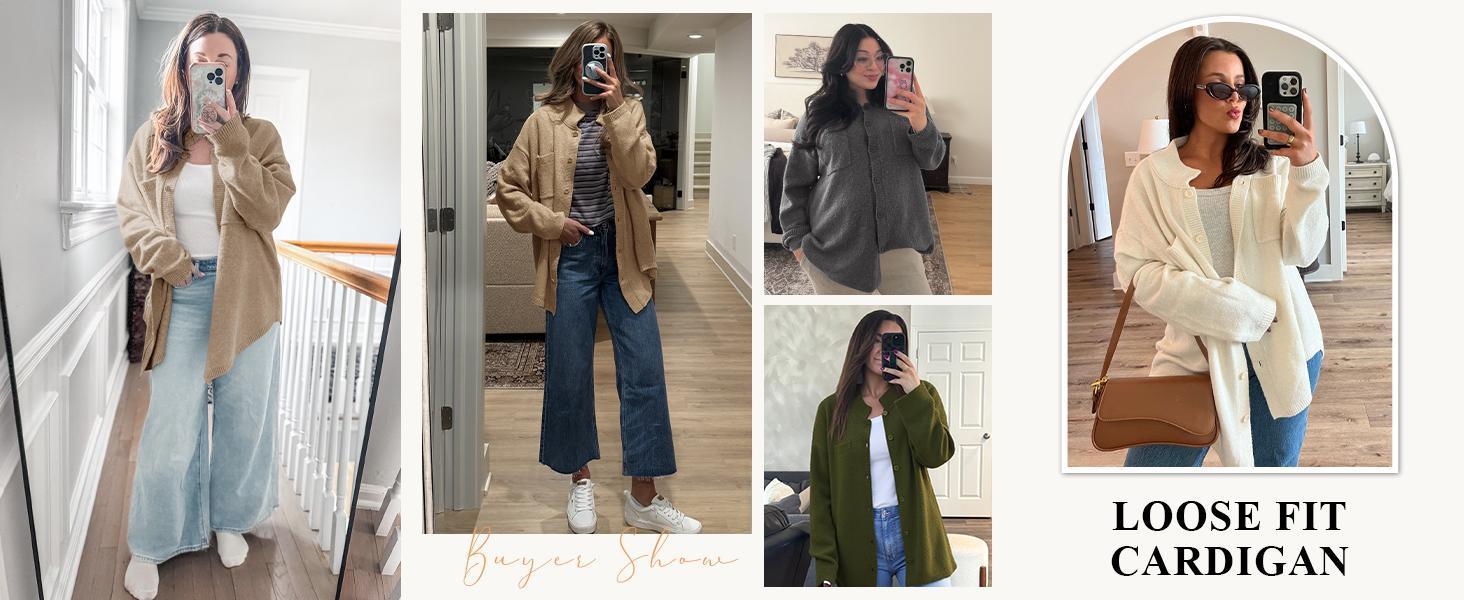 Imily Bela Womens Collared Cardigans Button Down Fall Sweater Jackets Oversized Casual Long Sleeve Knit Shirts