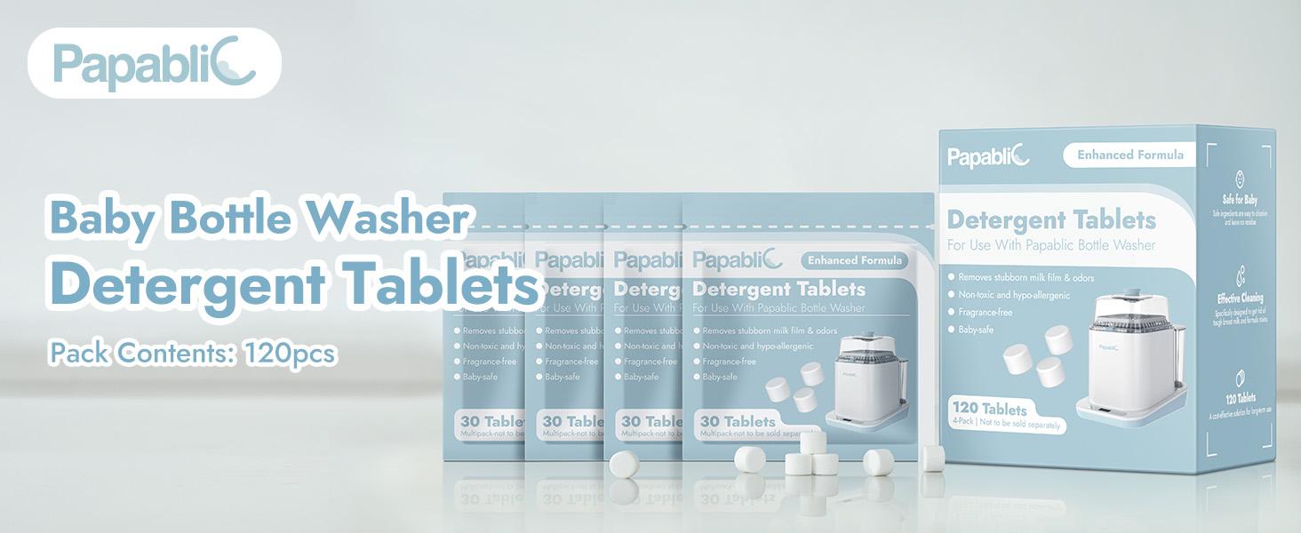 Papablic 120Pcs Baby Bottle Washing Tablets for Momcozy GROWSY Baby Brezza Ultra Concentrated Safe Formula Detergent Tablets Compatible with All Brands - Milk Residue