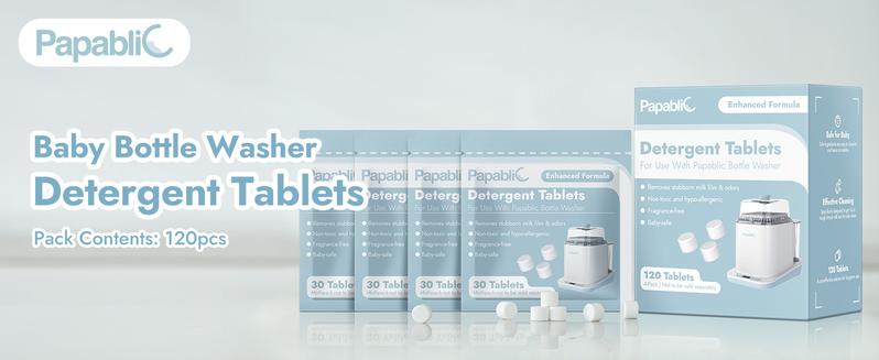 Papablic 120Pcs Baby Bottle Washing Tablets for Momcozy GROWSY Baby Brezza Ultra Concentrated Safe Formula Detergent Tablets Compatible with All Brands - Milk Residue