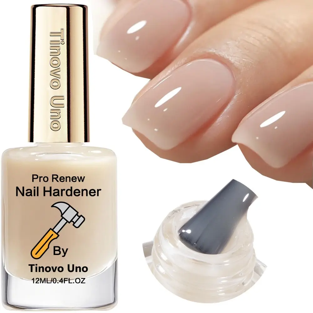 Tinovo Uno Pro Renew Nail Strengthener & Care Manicure, Nail Care Product, 12 mL Natural Jelly Beige Quick-Drying Formula for Soft and Brittle Cuticles with Enhanced Shine, Top Coat, Hydrating Nail Lacquer and Cuticle Oil Alternative
