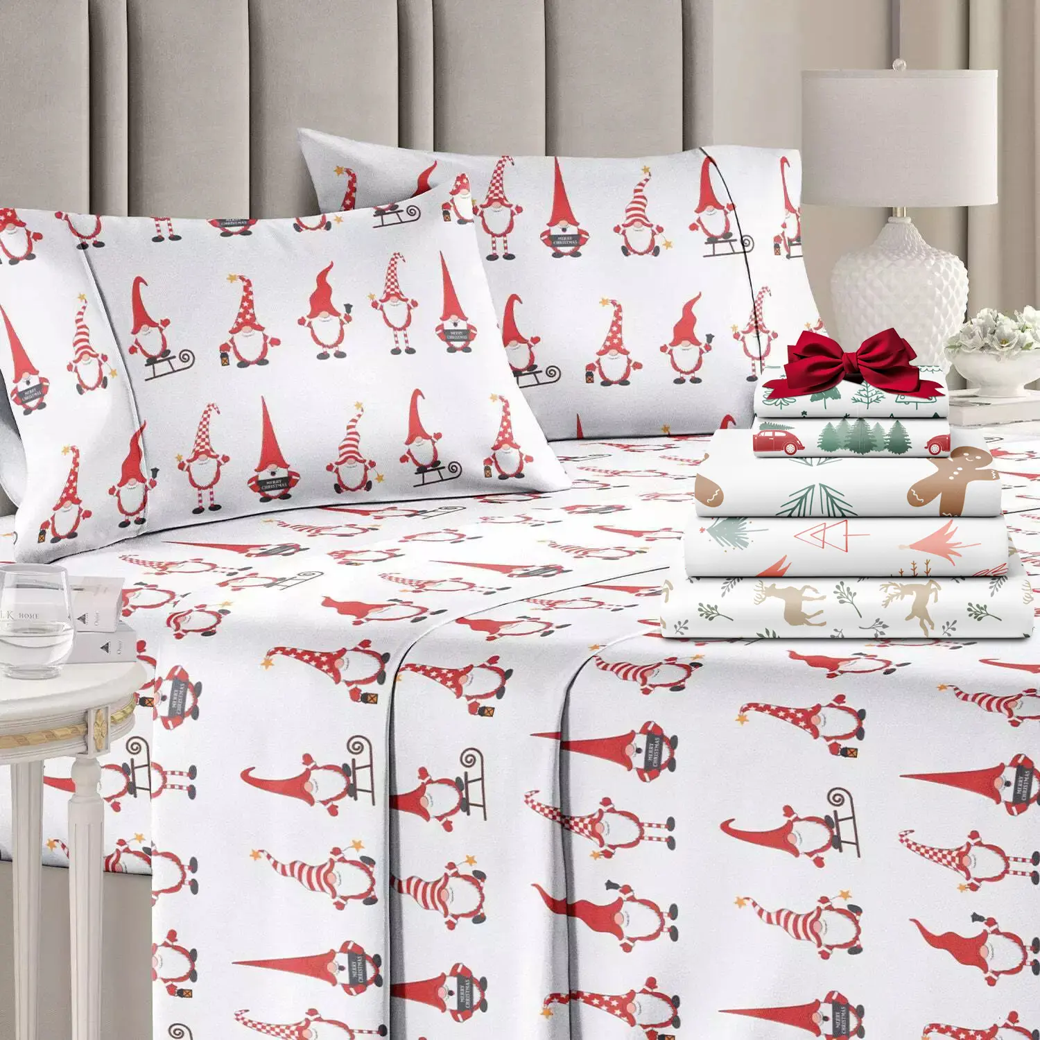 CGK | Holiday 4-Piece Sheet Set – Soft Microfiber Bedding, Deep Pocket Wrinkle-Free Festive Christmas Sheets, Trees, Candy Canes, Reindeers
